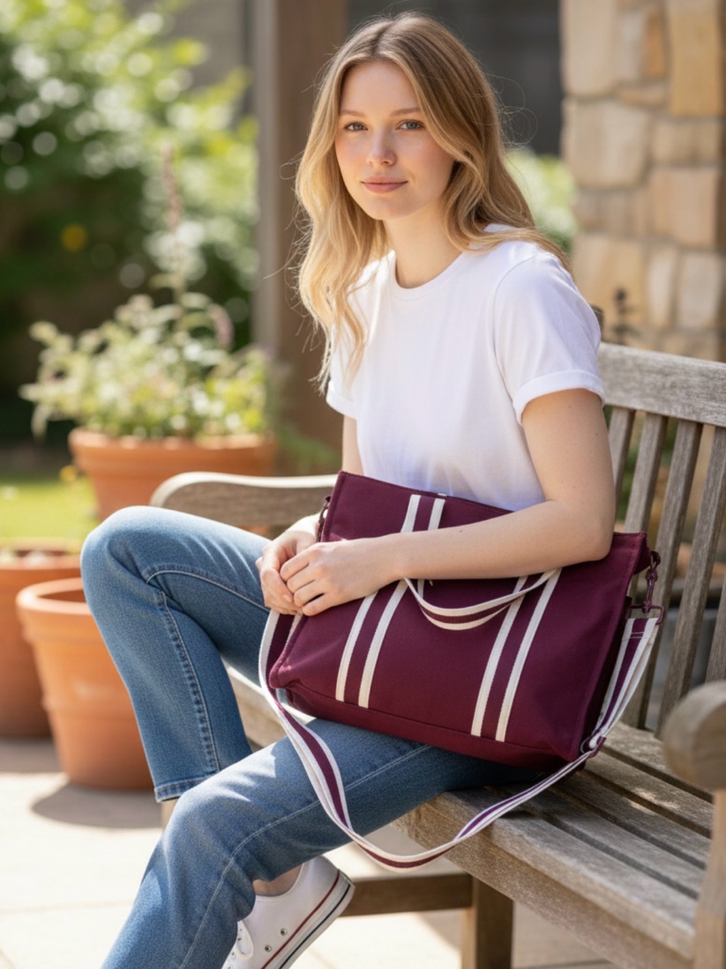 Pink Victoria’s Secret Crossbody Canvas Large Tote Bag Burgundy